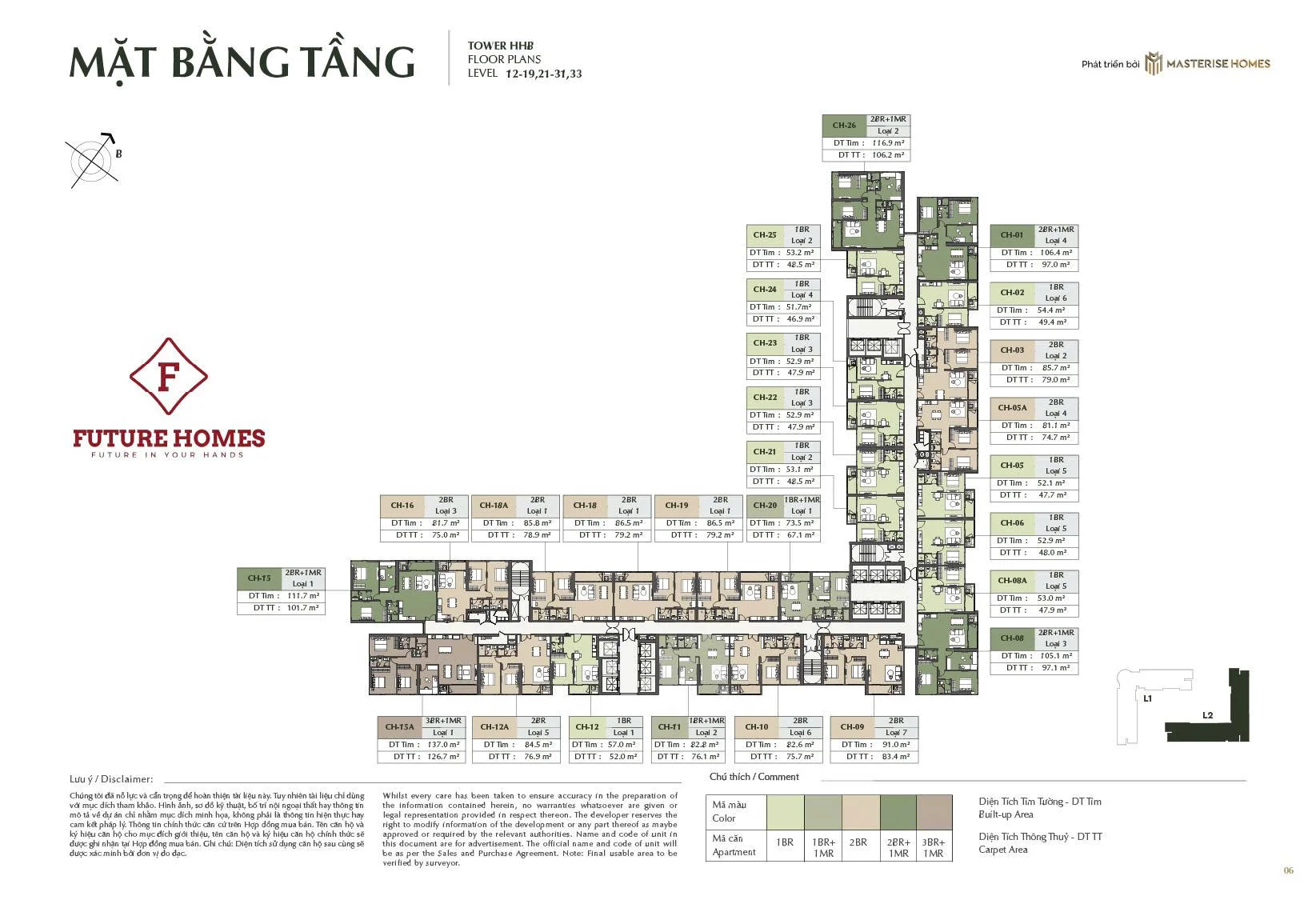 Mặt bằng tầng tòa HHB, tầng 12–19, 21–31, 33
