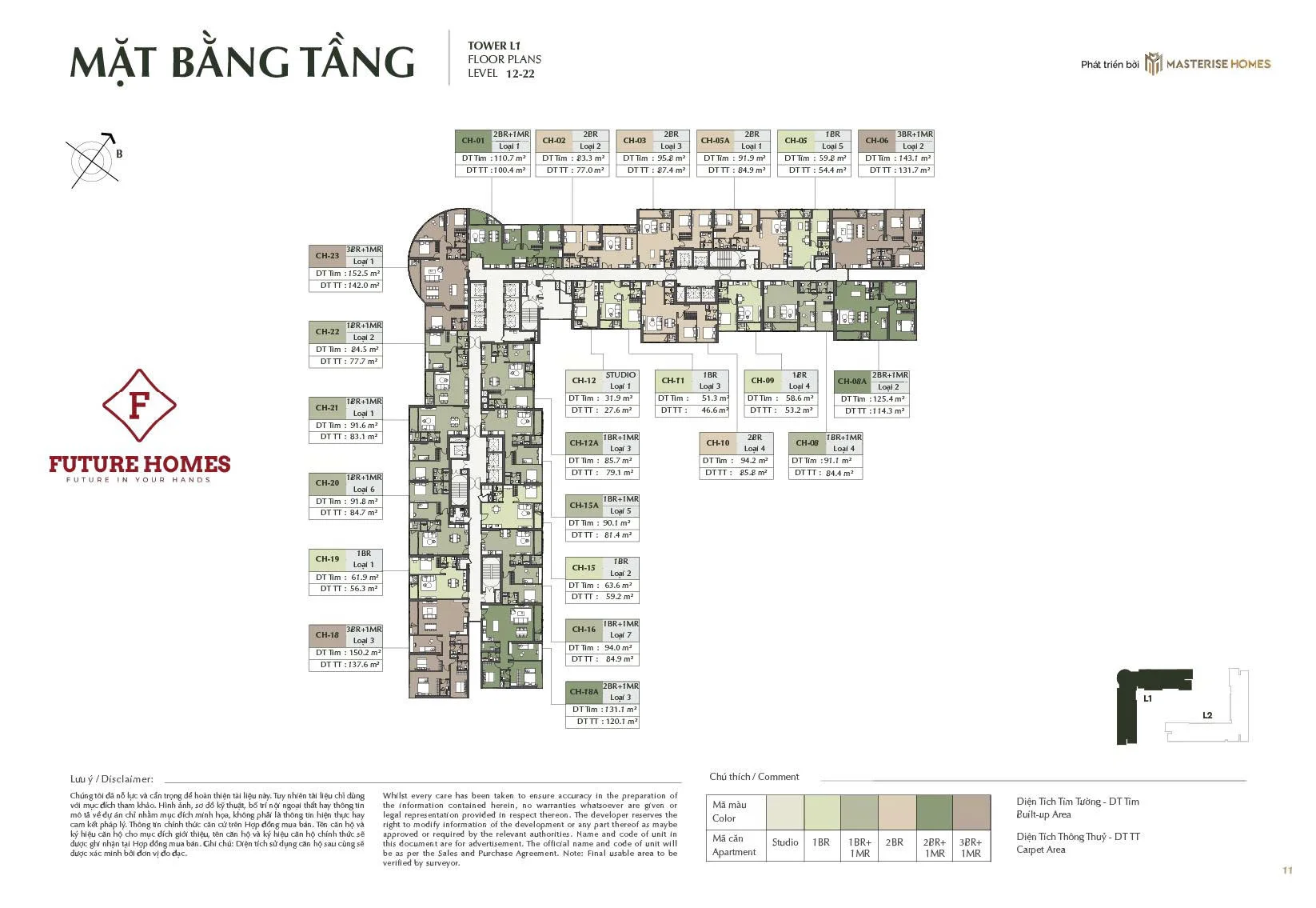 Mặt bằng tầng tòa L1, tầng 12–22